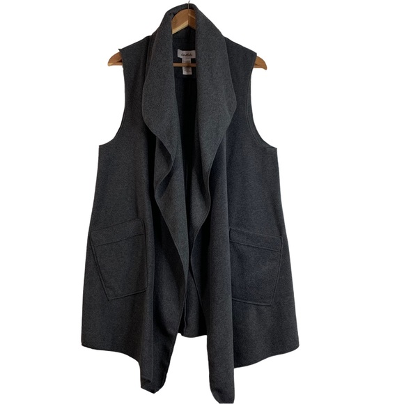Le Moda Sela Grey Cozy Coat Fleece Vest Sleeveless Waterfall Cardigan One-Size - Picture 3 of 11